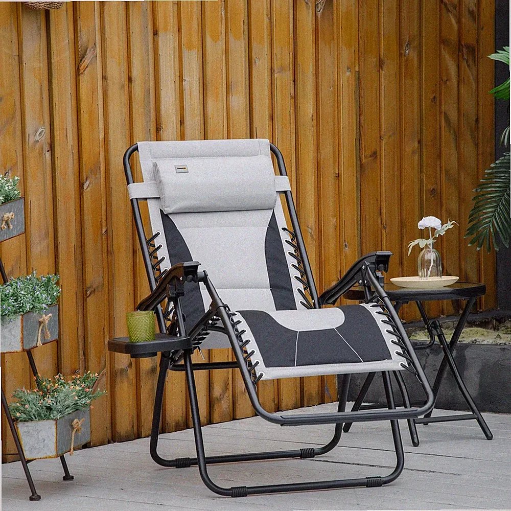 2/1 Pcs Zero Gravity Chair Folding Recliner Lounger with Cup Holder Pillow
