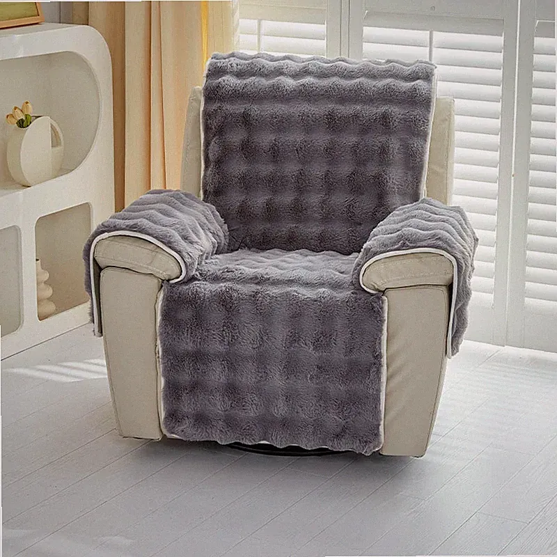 Faux Rabbit Plush Sofa Cover Cushion Protector Slipcover Couch Recliner Armchair