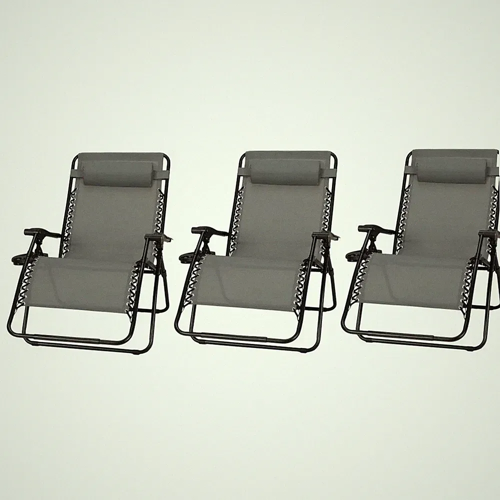 Four Seasons Courtyard Sunny Isles XL Steel Zero Gravity Chair, Gray (3 Pack)