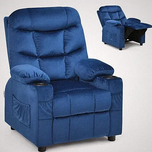 Kids Recliner Chair with Cup Holder and Footrest for Children-Light Blue - Color