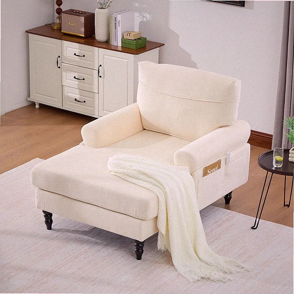 Modern Fabric Upholstered Reclining Chaise Lounge Sofa with Backrest & Armrests