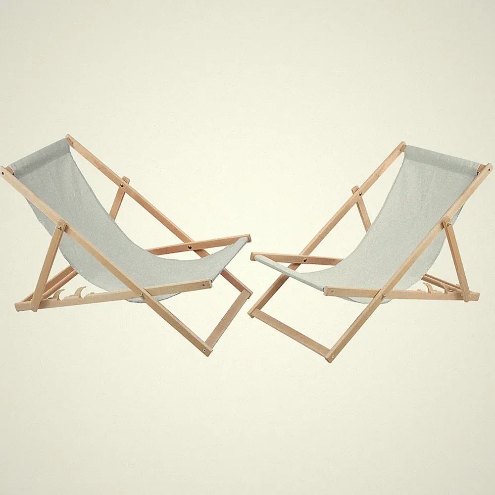 Set of 2 Deck Chairs Reclining 3-Position Wooden Sun Loungers 6 Colours Premium