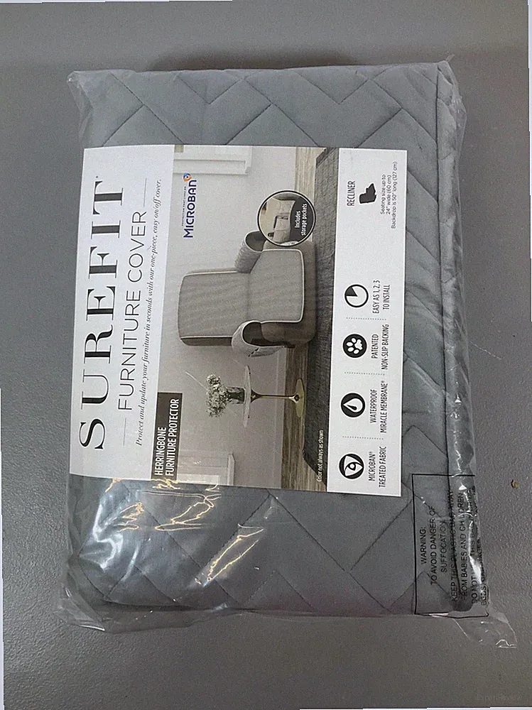 SureFit Miracle Mink MB Grey Recliner Cover - Quilted, Waterproof, Microban
