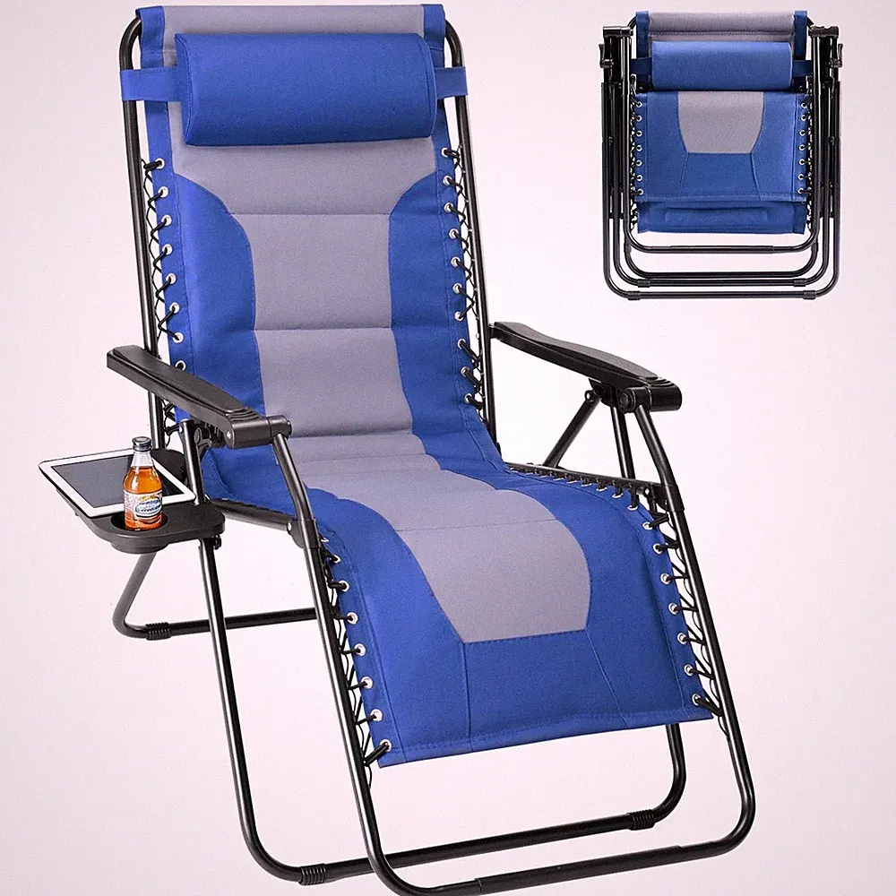 Zero Gravity Foldable Patio Reclining Chair with Adjustable Pillow & Cup Holder